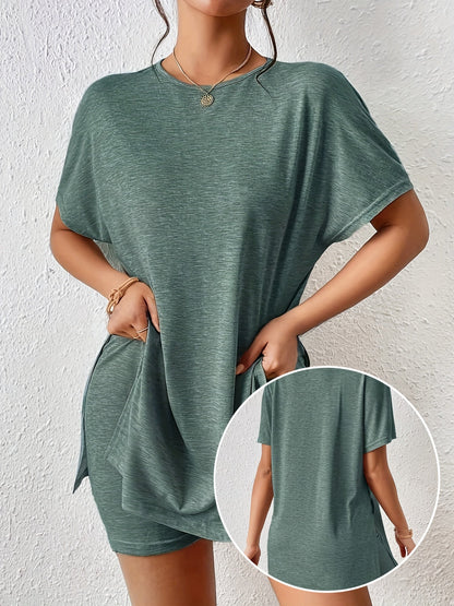Damen Lounge-Set mit Oversize T-Shirt und Shorts – Bequemer Freizeit-Look, ideal für Zuhause und Alltag