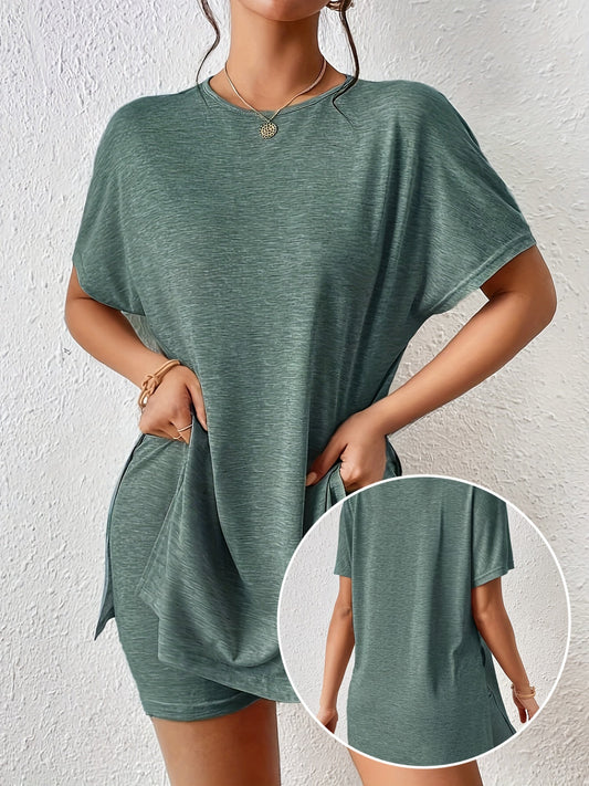 Damen Lounge-Set mit Oversize T-Shirt und Shorts – Bequemer Freizeit-Look, ideal für Zuhause und Alltag