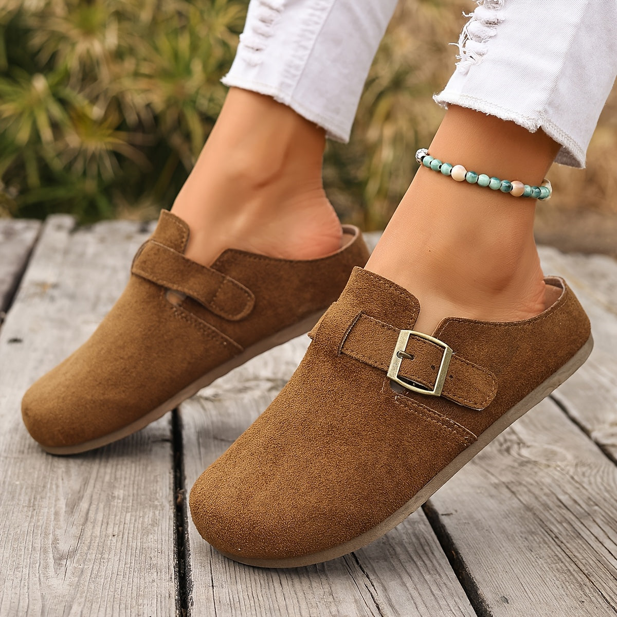 Damen Clogs Slipper mit Schnalle – Bequeme Casual Hausschuhe für Alltag und Freizeit