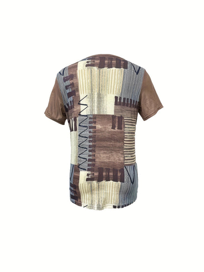 Damen Casual T-Shirt mit Schnürung und geometrischem Muster – Sommer Freizeitshirt mit V-Ausschnitt