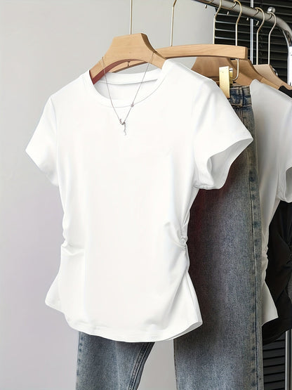 Damen Basic T-Shirt mit Raffung und Rundhalsausschnitt – Casual Style für Alltag und Freizeit