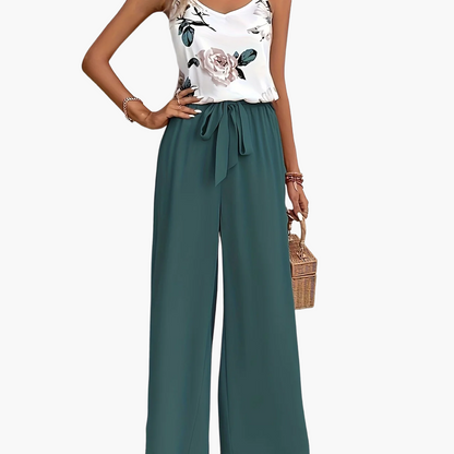 Damen Eleganter Jumpsuit mit Blumendruck und Weitem Bein – Perfekt für Freizeit und Sommer
