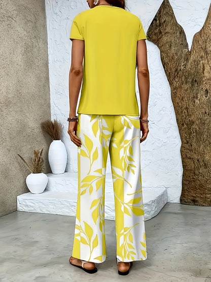 Damen Sommer Set Elegant Zweiteiler mit Weit Bein Hose und Kurzarm Shirt – Perfekt für Freizeit und Urlaub