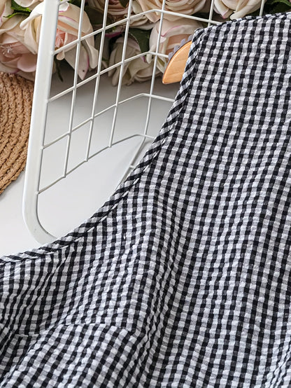 Damen Ärmelloses Kleid mit Karomuster und Rüschensaum – Lässiger Stil für Alltag und Freizeit