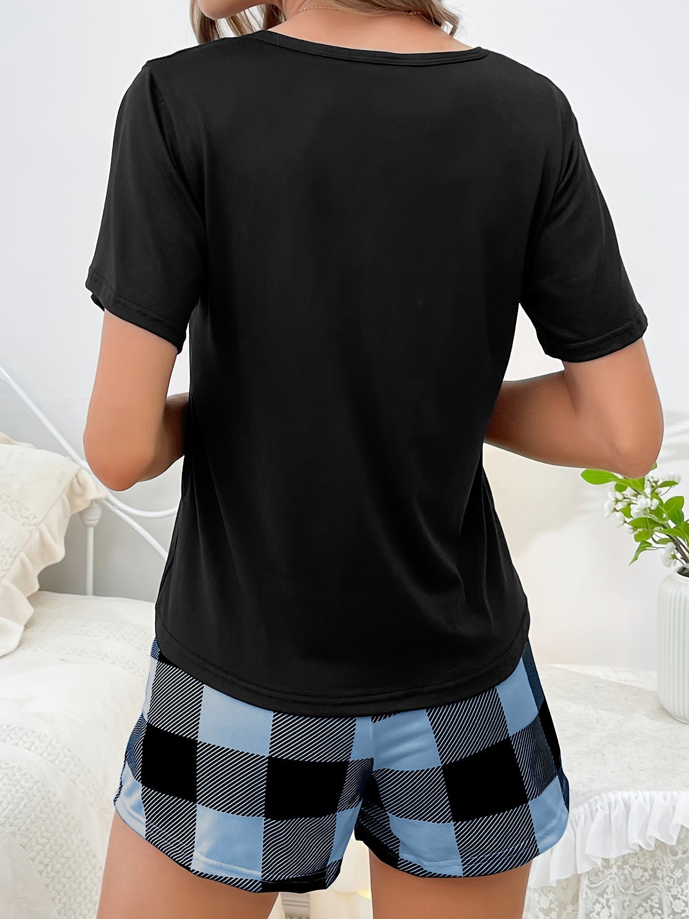 Damen Pyjama Set mit Karomuster – Bequemes Sommer Homewear Outfit