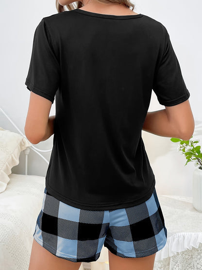 Damen Pyjama Set mit Karomuster – Bequemes Sommer Homewear Outfit