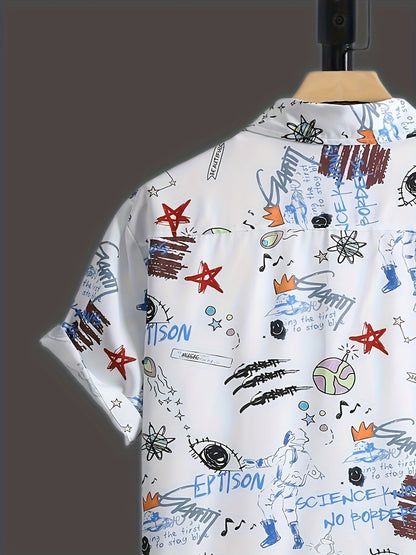 Herren Kurzarm Freizeithemd mit Graffiti-Print – Urban Streetwear Style