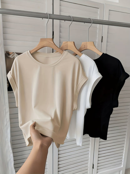 Damen Basic T-Shirt mit Umschlagärmeln – Casual Stil, Vielseitig kombinierbar