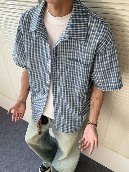 Herren Kurzarm Freizeithemd im karierten Oversize-Look – Lässiger Style für Alltag und Freizeit