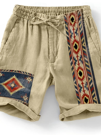 Herren Ethno-Shorts mit Aztekenmuster und Kordelzug – Modische Freizeithose für Sommer & Urlaub
