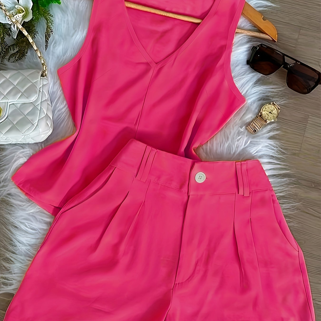 Damen Zweiteiler Set Elegant – Ärmelloses Top und Shorts für Freizeit und Alltag