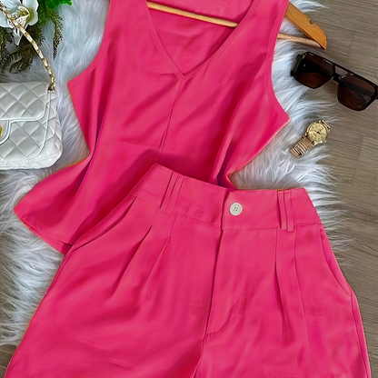 Damen Zweiteiler Set Elegant – Ärmelloses Top und Shorts für Freizeit und Alltag