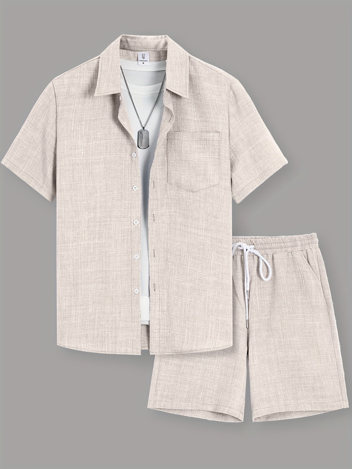 Herren Freizeit Zweiteiler Set – Kurzarm Hemd und Shorts für Sommer, Lässiger Look