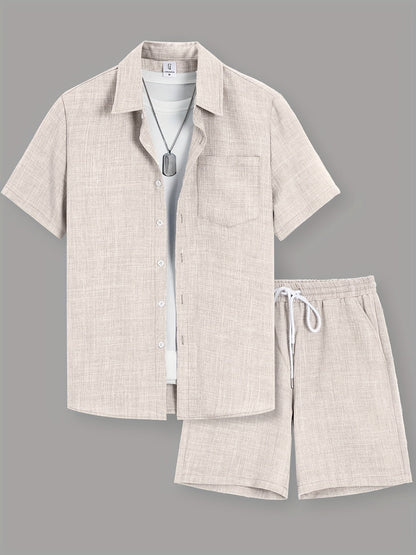 Herren Freizeit Zweiteiler Set – Kurzarm Hemd und Shorts für Sommer, Lässiger Look