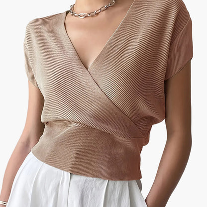 Damen Wickelshirt mit Kurzarm – Elegantes Freizeit-Top im modernen Design