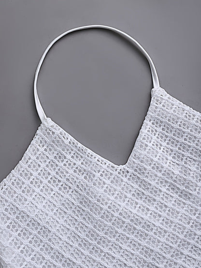 Damen Zweiteiler Set – Elegantes Netz-Top und Weitbeinige Hose für Urlaub & Strand