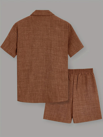 Herren Freizeit Zweiteiler Set – Kurzarm Hemd und Shorts für Sommer, Lässiger Look