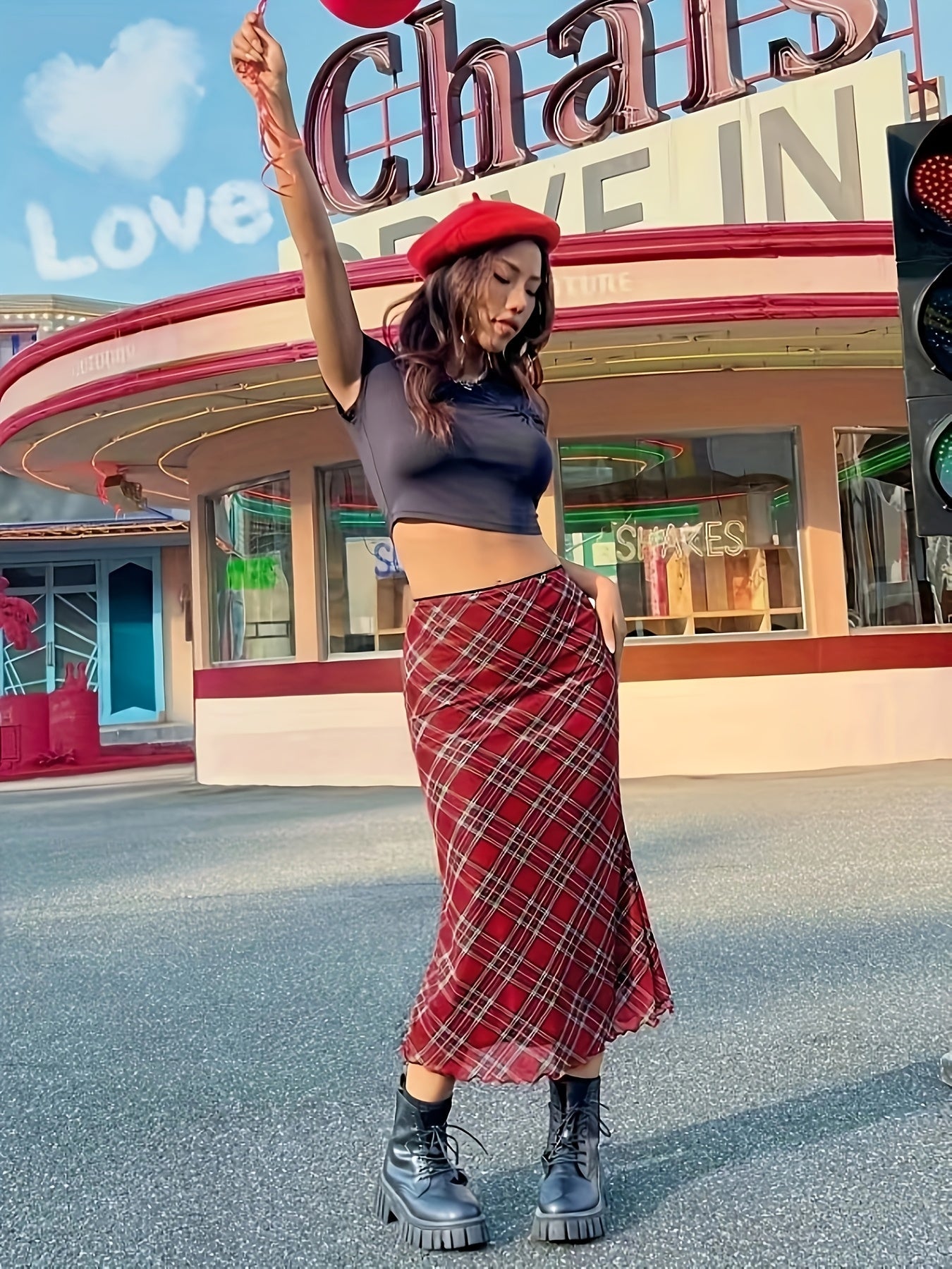 Damen Maxirock im karierten Vintage-Stil – Eleganter Streetwear-Look