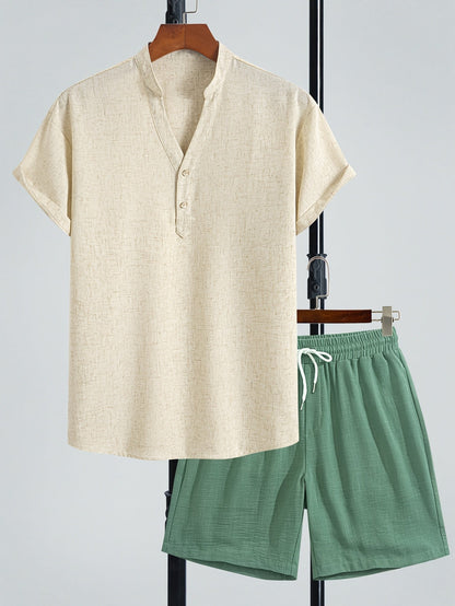 Herren Zweiteiliges Freizeitset mit Henley-Shirt und Shorts – Moderner Look für Alltag und Urlaub