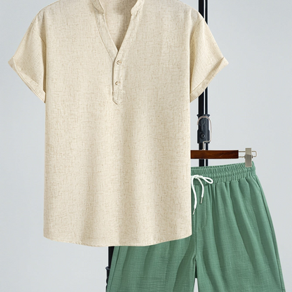 Herren Zweiteiliges Freizeitset mit Henley-Shirt und Shorts – Moderner Look für Alltag und Urlaub
