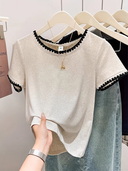 Damen Bluse mit Wellenkante und Rundhalsausschnitt – Eleganter Alltagsstil
