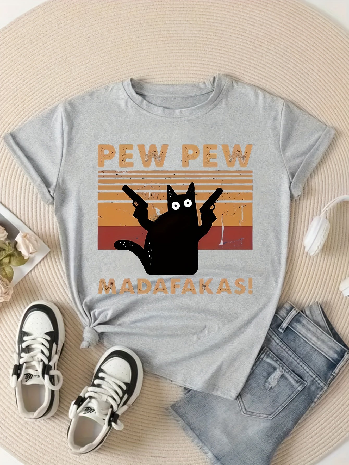 Unisex Vintage Katzen T-Shirt mit lustigem Spruch und Retro-Design – Casual Streetwear für Katzenliebhaber