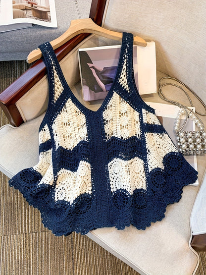 Damen Boho Häkel-Top im Vintage Stil – Ärmelloses Oberteil für kreative Sommer-Looks