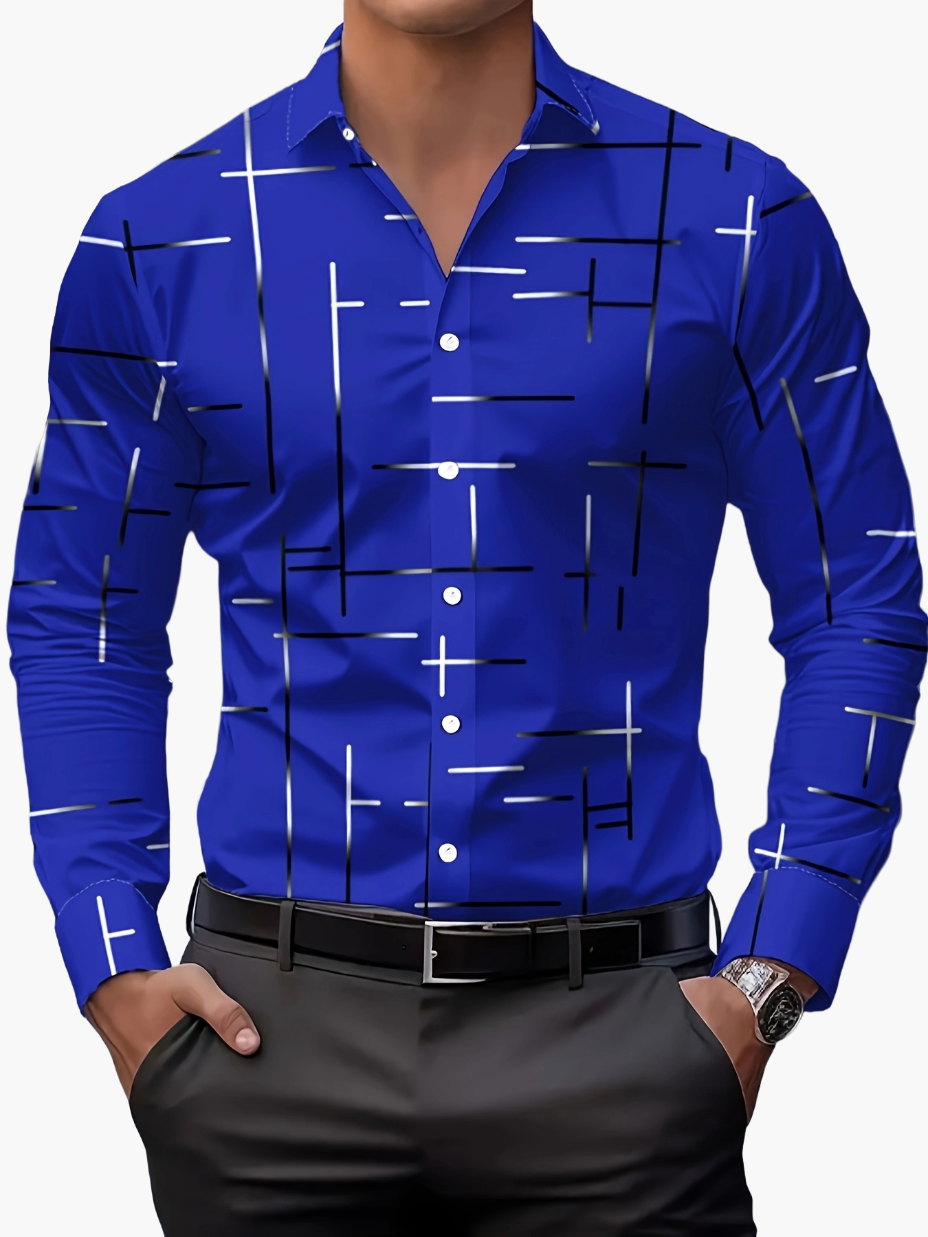 Herren Modernes Business Freizeithemd mit Geometrischem Print – Stilvoll für Büro & Alltag
