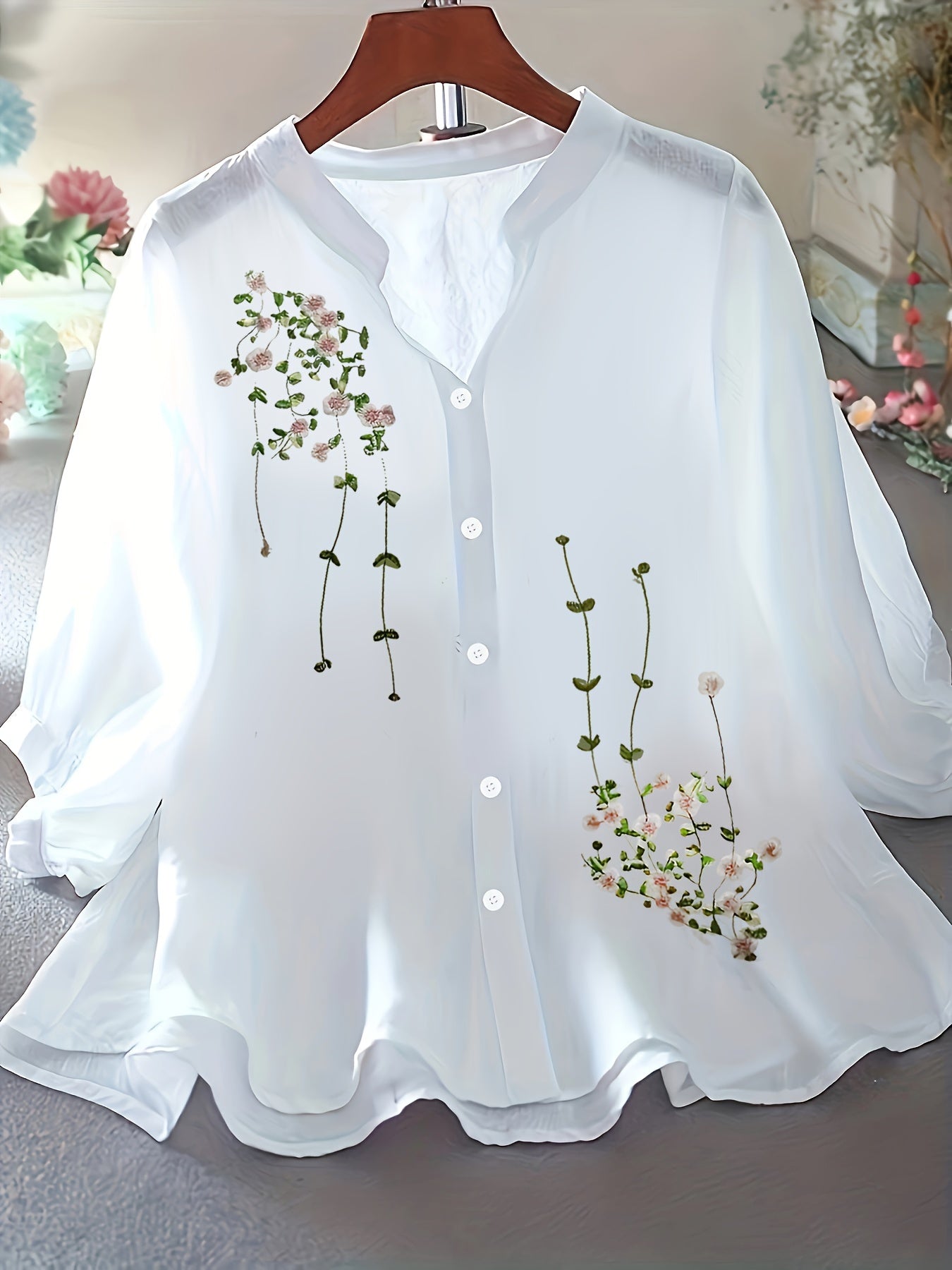 Damen Elegante Bluse mit Stickerei und lockerem Schnitt – Perfekt für Freizeit und Büro
