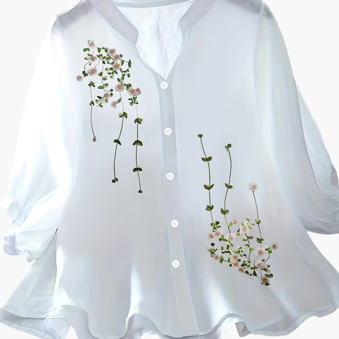 Damen Elegante Bluse mit Stickerei und lockerem Schnitt – Perfekt für Freizeit und Büro