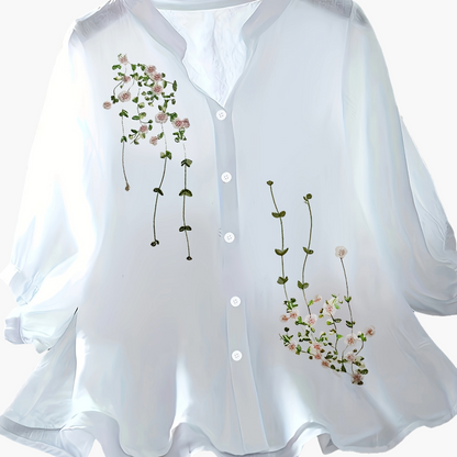 Damen Elegante Bluse mit Stickerei und lockerem Schnitt – Perfekt für Freizeit und Büro