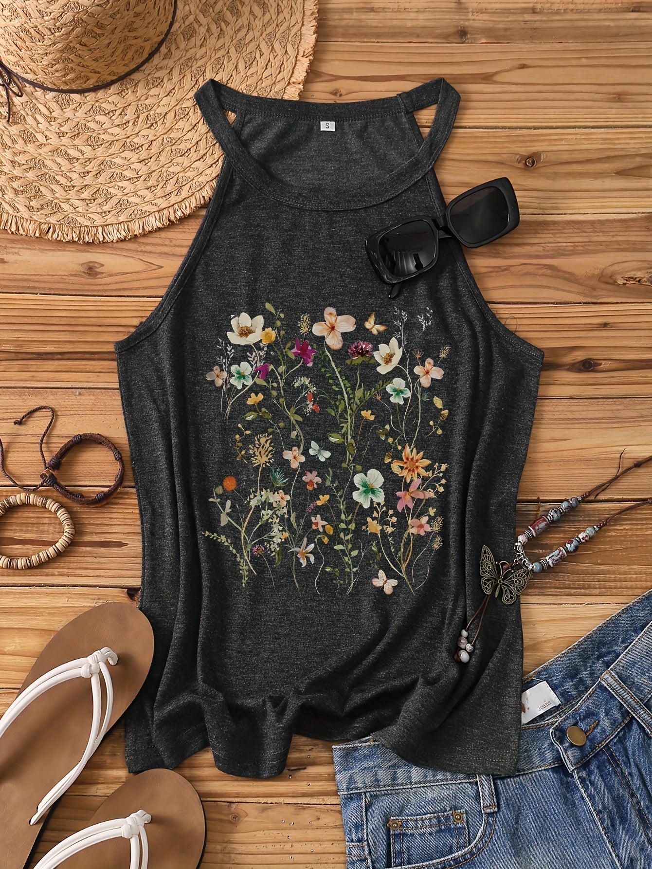 Damen Tanktop mit Wildblumen-Print – Sommerliches Freizeitshirt im Boho-Stil
