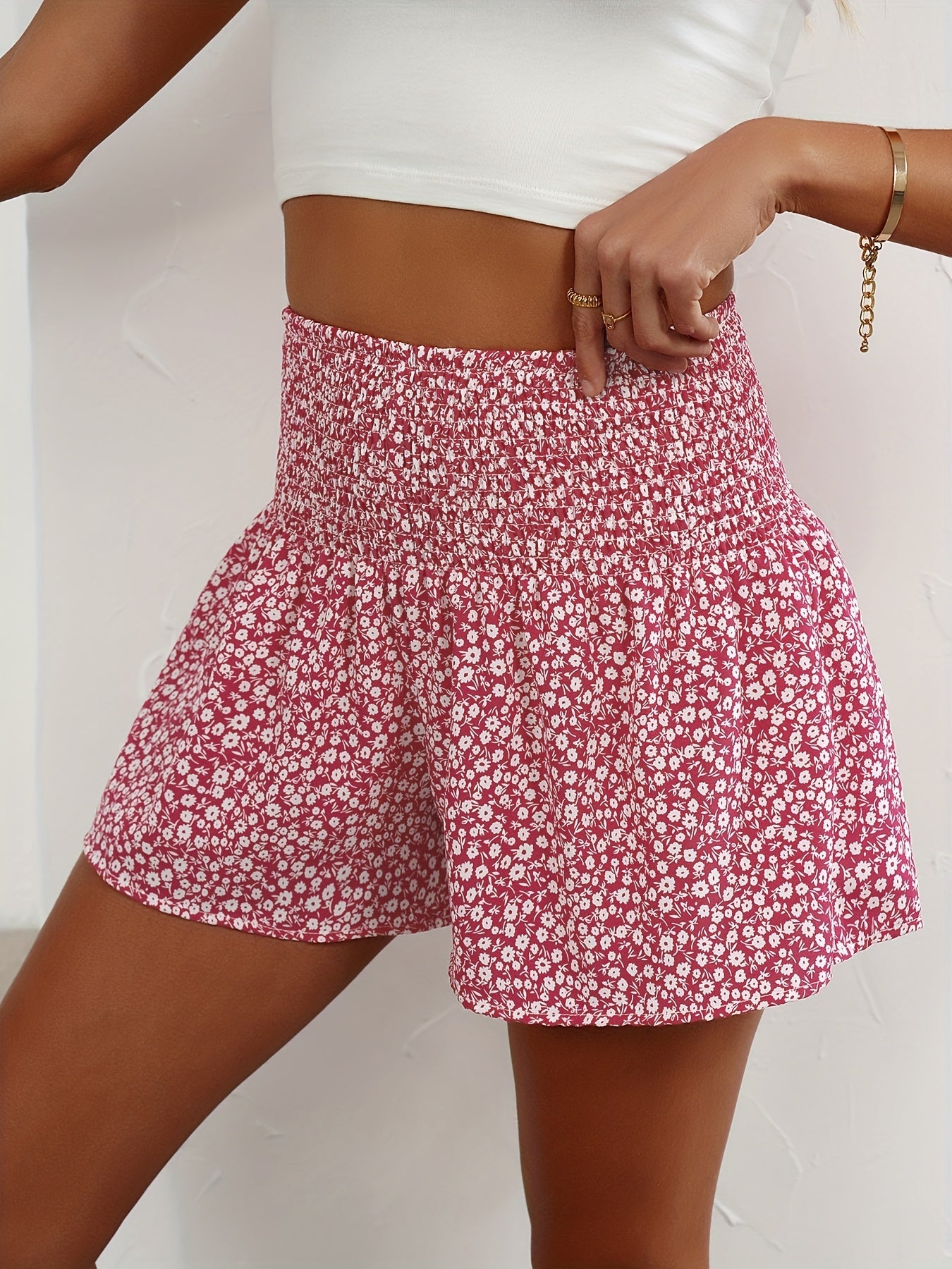 Damen Sommer Shorts mit Blumenmuster und Stretch-Bund – Bequeme Freizeitshorts