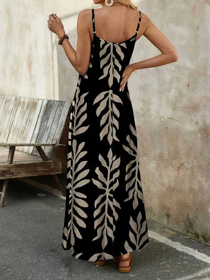 Damen Maxikleid mit botanischem Print und Boho-Stil – Lässiges Sommerkleid für Freizeit und Urlaub