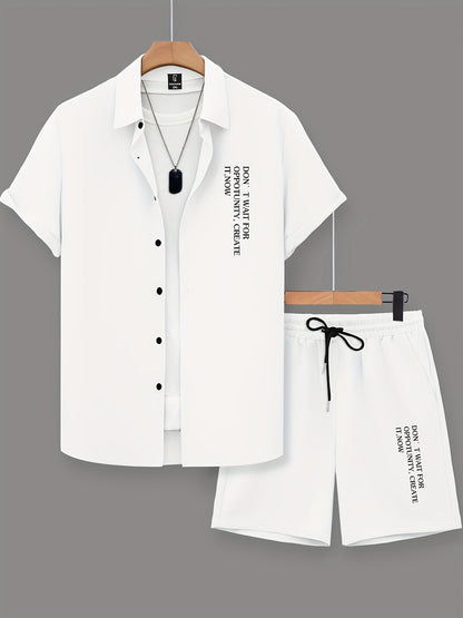 Herren Sommer Freizeit Set mit Motivationsspruch – Kurzarm Hemd und Shorts, Modernes Lounge Outfit