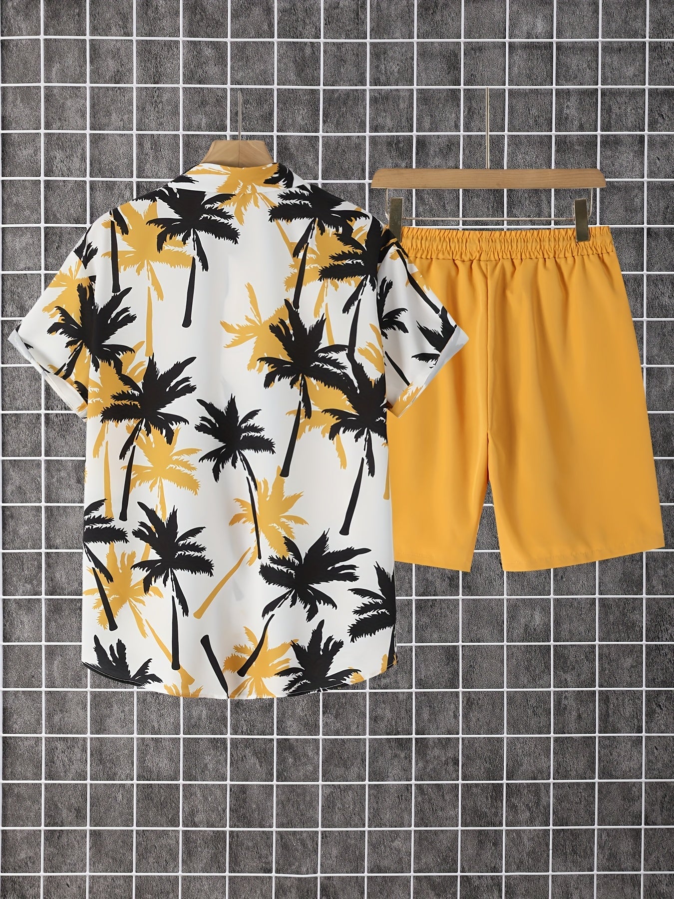Herren Sommer Strandset – Kurzarm-Hemd mit Palmenmuster und Shorts, lässig für Urlaub & Freizeit