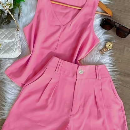 Damen Zweiteiler Set Elegant – Ärmelloses Top und Shorts für Freizeit und Alltag