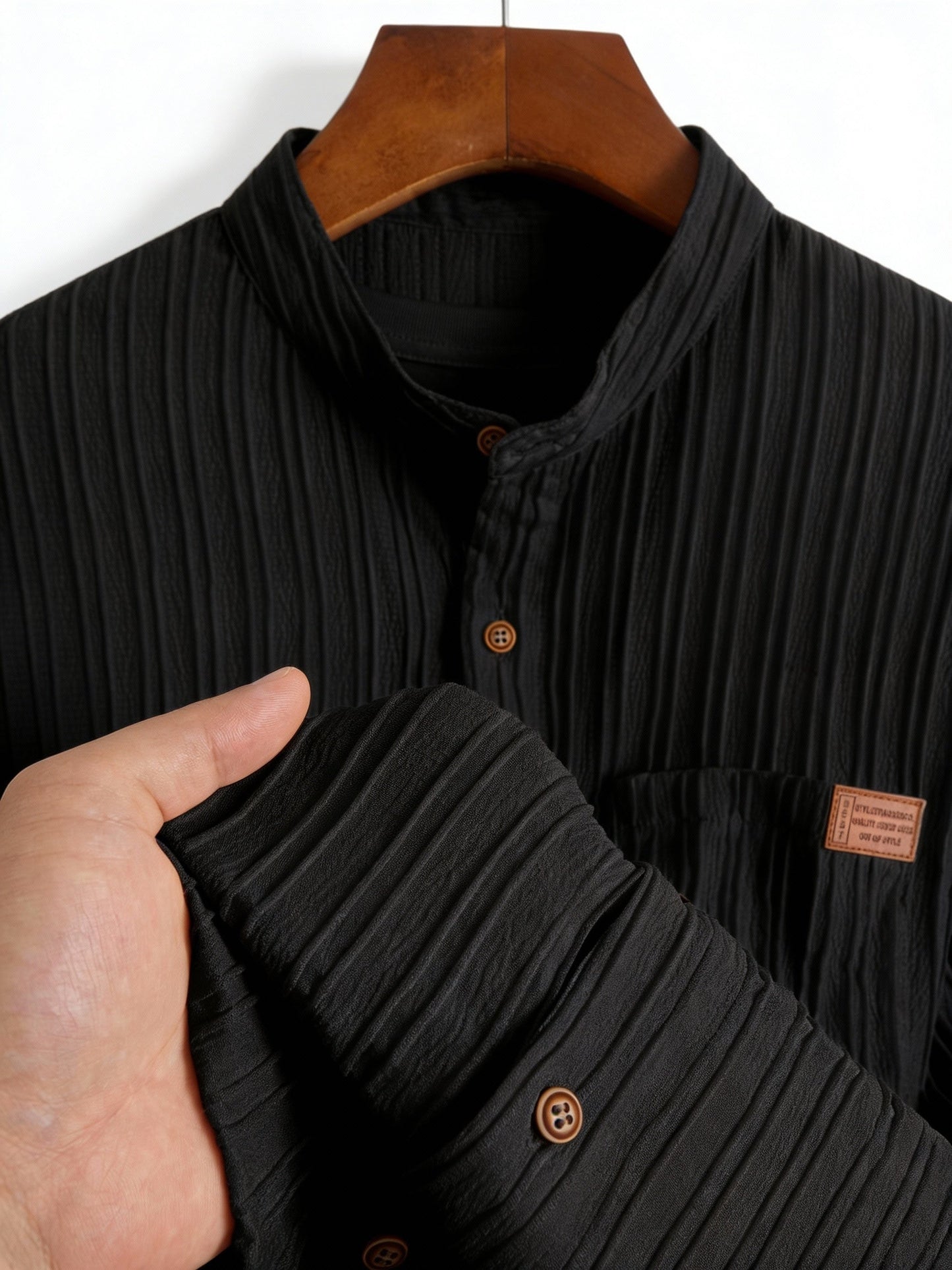 Herren Kurzarm Hemd mit moderner Plissee-Struktur und Stehkragen – Stilvolles Freizeitshirt für entspannte Anlässe