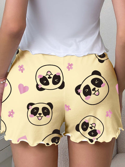 Damen Schlafshorts mit Panda-Motiv und Herzchen – Verspielte Pyjama-Shorts für gemütliche Nächte