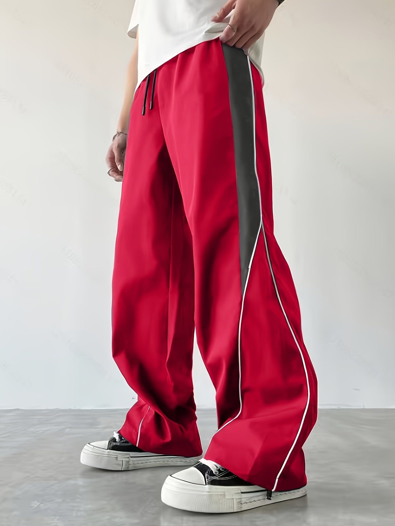 Herren Weit Bein Streetwear Trainingshose mit Kontrastelementen – Sportlicher Freizeit-Look