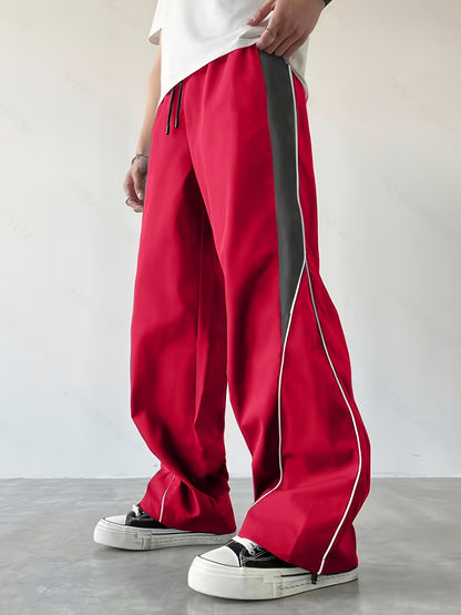 Herren Weit Bein Streetwear Trainingshose mit Kontrastelementen – Sportlicher Freizeit-Look