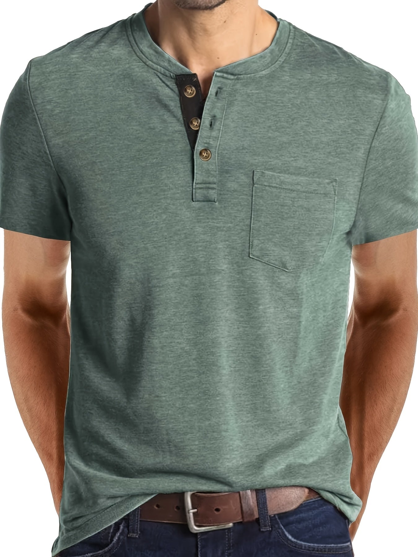 Herren Henley T-Shirt Kurzarm mit Knopfleiste – Casual Freizeitshirt