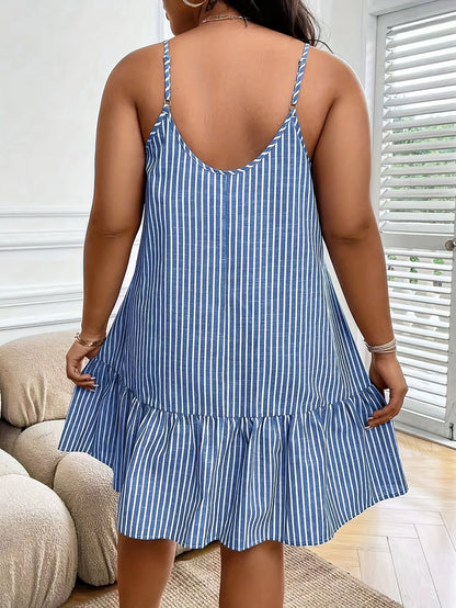 Damen Sommer A-Linien Kleid mit Streifenmuster und Spaghettiträgern – Locker, Eleganter Freizeitstil