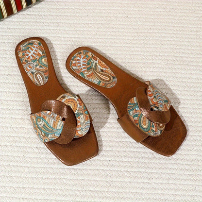 Damen-Pantoletten mit Paisley-Muster und modernem Square-Toe-Design – Elegante Sommerschuhe für Alltag und Freizeit
