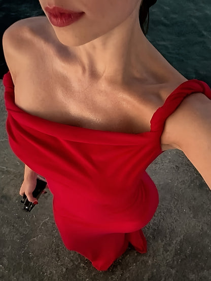 Damen Elegantes Abendkleid mit schulterfreiem Schnitt – Perfekt für festliche Anlässe und besondere Events