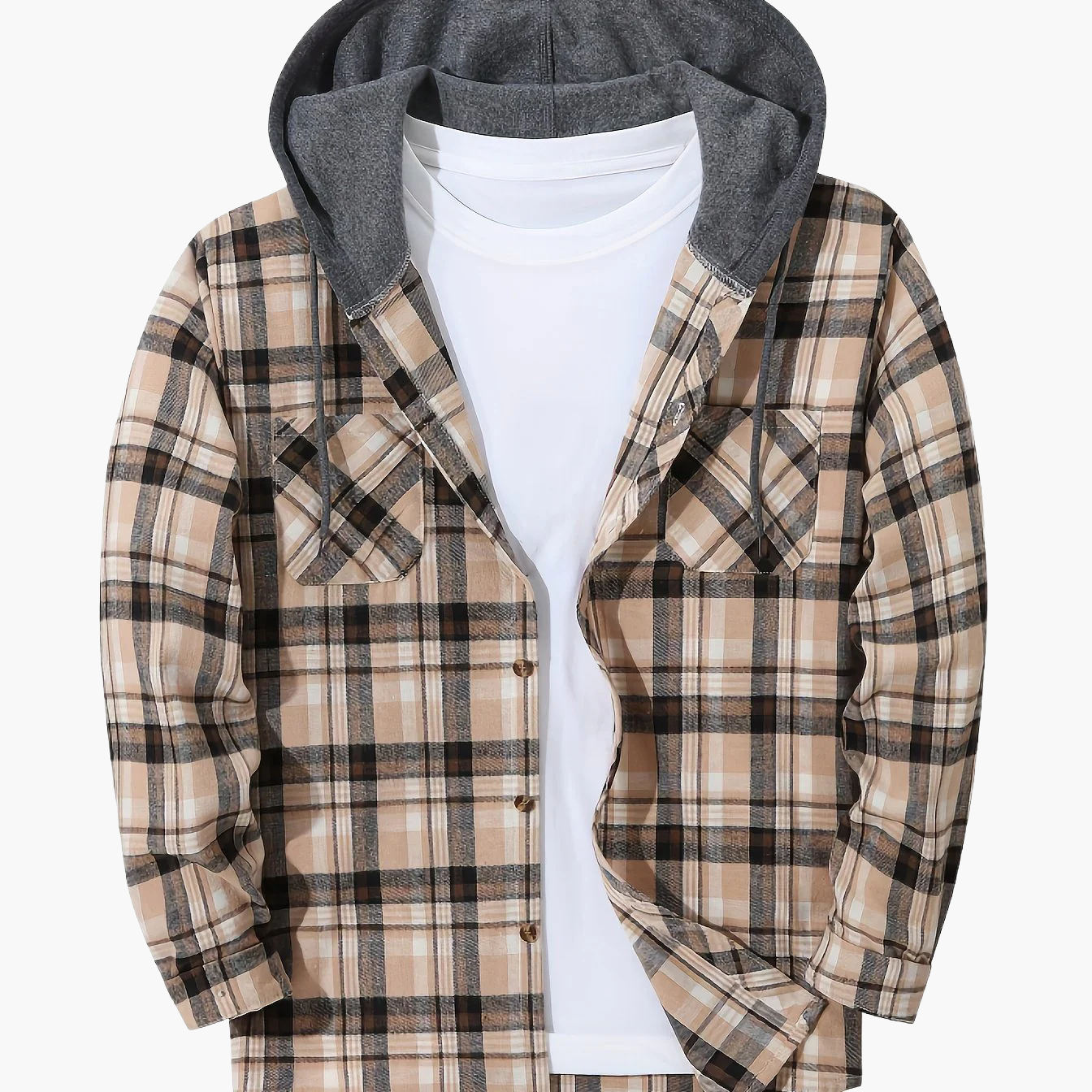 Herren Karohemd mit Kapuze und T-Shirt-Layer – Lässiges Outdoor Overshirt