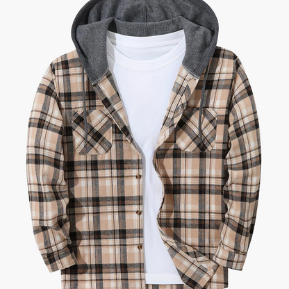 Herren Karohemd mit Kapuze und T-Shirt-Layer – Lässiges Outdoor Overshirt