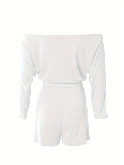 Damen Off-Shoulder Jumpsuit Freizeit Sommer Einteiler mit Gürtel