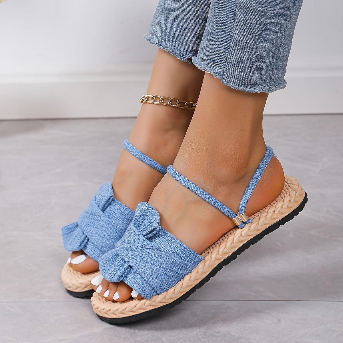 Damen Sommer Sandalen mit Schleife und Knöchelriemen – Modische Freizeitschuhe für Alltag und Urlaub