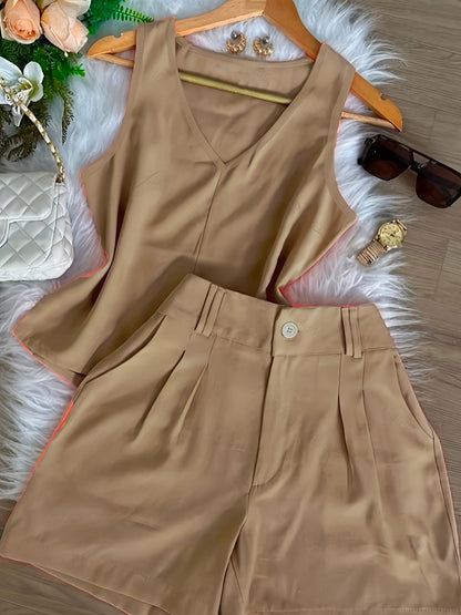 Damen Sommer Set – Elegantes ärmelloses Top und High-Waist Shorts, Casual Chic für Alltag & Urlaub